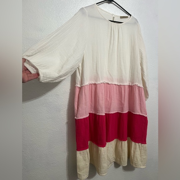 Women’s SMITH & SOUL BNWT Multicolor Pink And White Long Sleeve Dress Tiered XXL - Picture 2 of 12